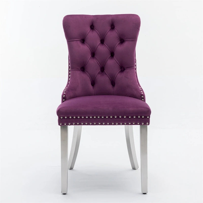 Chaise de salle à manger contemporaine en bois massif capitonné et revêtement en velours, lot de 2