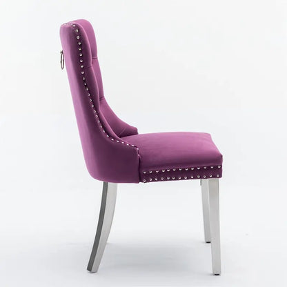 Chaise de salle à manger contemporaine en bois massif capitonné et revêtement en velours, lot de 2