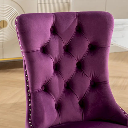 Chaise de salle à manger contemporaine en bois massif capitonné et revêtement en velours, lot de 2
