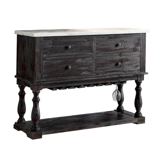Four Drawers Wooden Server with Marble Top, White and Brown