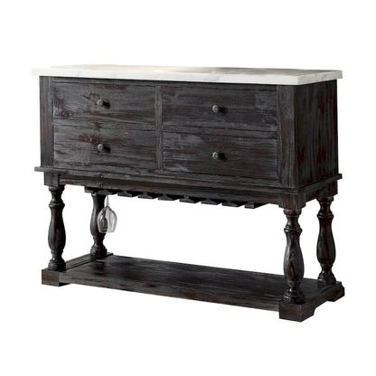 Buffet en bois à quatre tiroirs avec plateau en marbre, blanc et marron