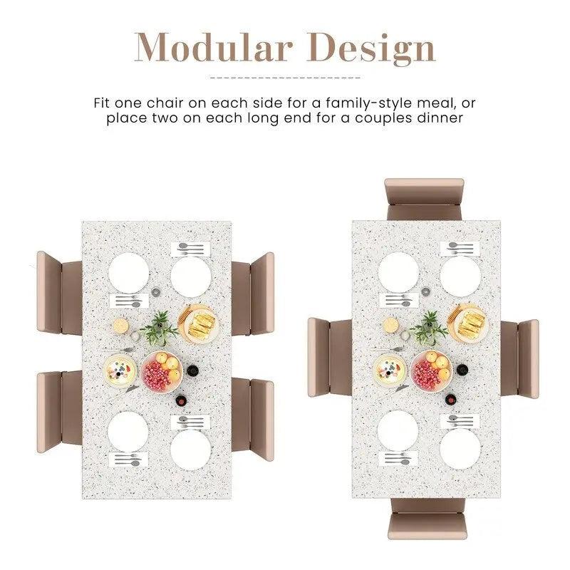 Ensemble de salle à manger Grondin style moderne du milieu du siècle, composé d'une table et de 4 chaises assorties en similicuir, avec plateau en faux marbre.