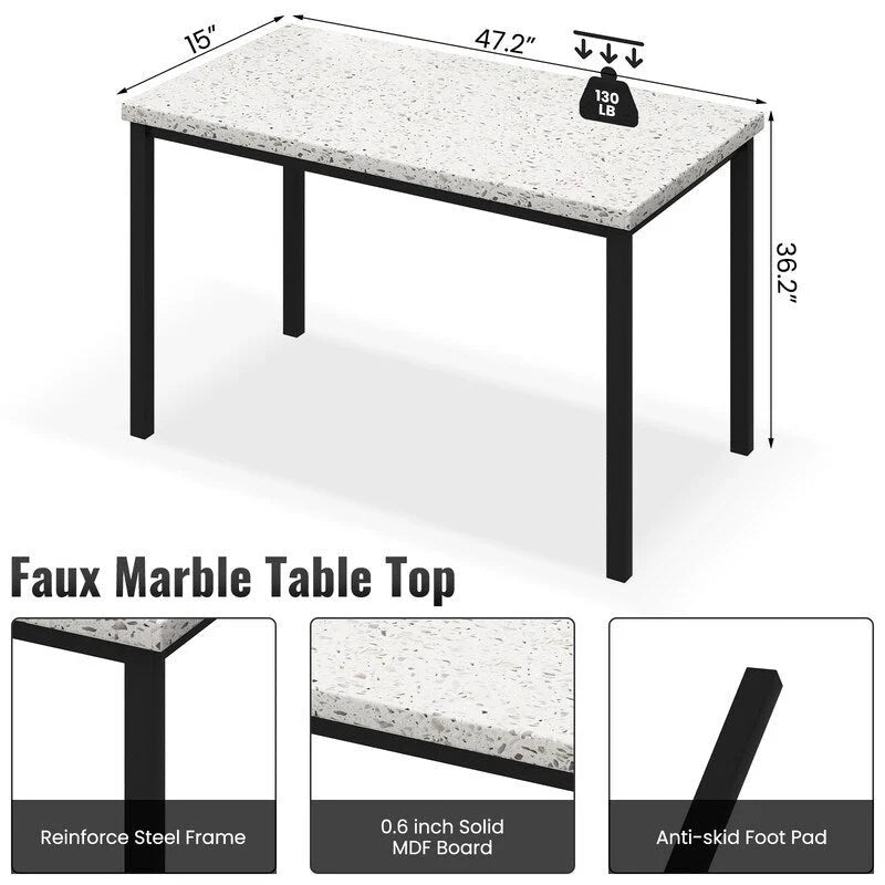 Ensemble de salle à manger Grondin style moderne du milieu du siècle, composé d'une table et de 4 chaises assorties en similicuir, avec plateau en faux marbre.