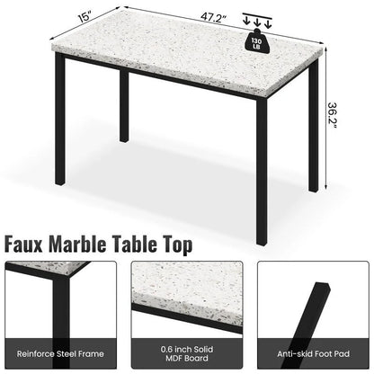 Ensemble de salle à manger Grondin style moderne du milieu du siècle, composé d'une table et de 4 chaises assorties en similicuir, avec plateau en faux marbre.