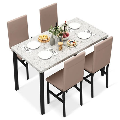 Ensemble de salle à manger Grondin style moderne du milieu du siècle, composé d'une table et de 4 chaises assorties en similicuir, avec plateau en faux marbre.