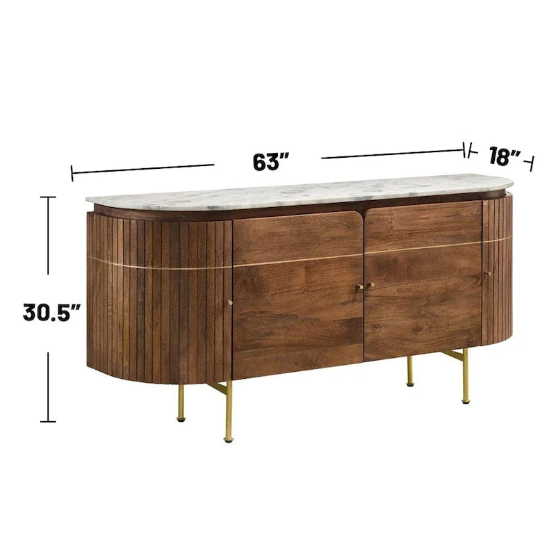 Buffet de salle à manger à 4 portes avec plateau en marbre blanc et naturel