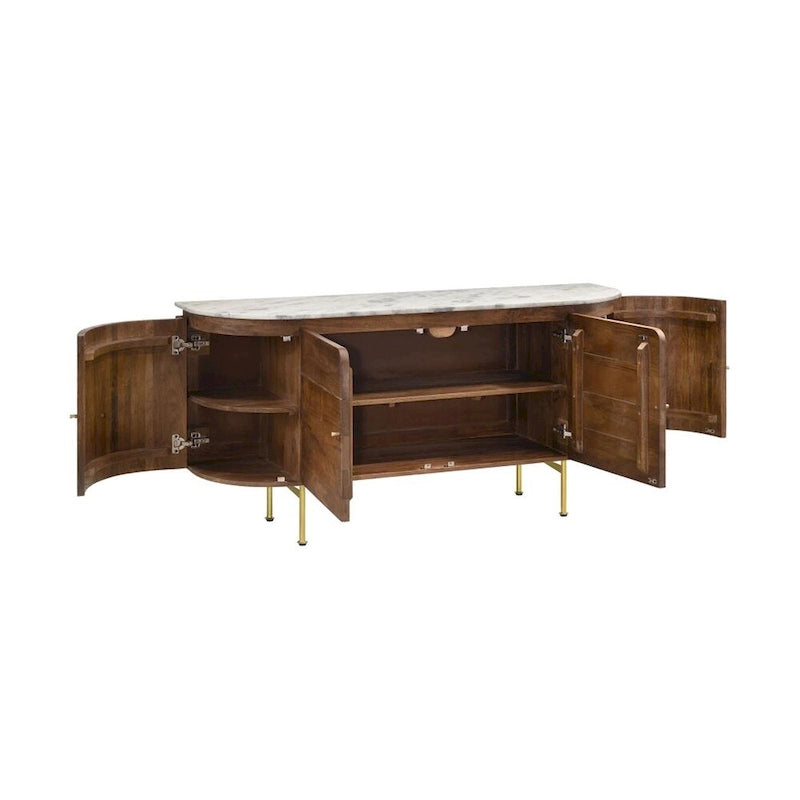 Buffet de salle à manger à 4 portes avec plateau en marbre blanc et naturel