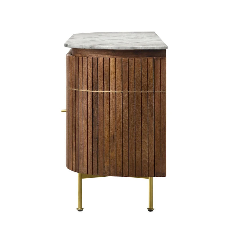 Buffet de salle à manger à 4 portes avec plateau en marbre blanc et naturel