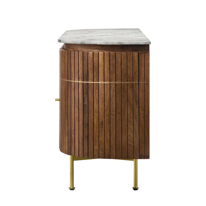 Buffet de salle à manger à 4 portes avec plateau en marbre blanc et naturel