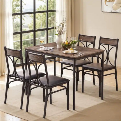 Ensemble de salle à manger moderne Javlergo 5 pièces avec 4 chaises, pour 4 personnes, marron