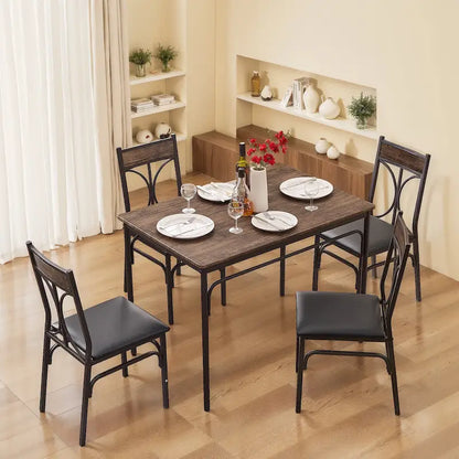 Ensemble de salle à manger moderne Javlergo 5 pièces avec 4 chaises, pour 4 personnes, marron