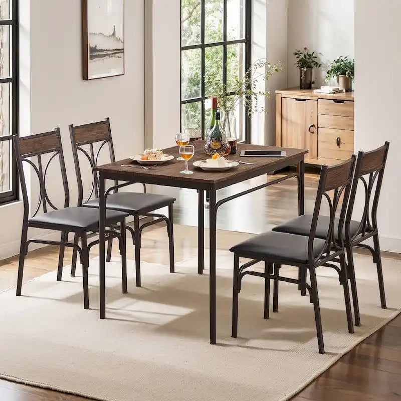 Ensemble de salle à manger moderne Javlergo 5 pièces avec 4 chaises, pour 4 personnes, marron