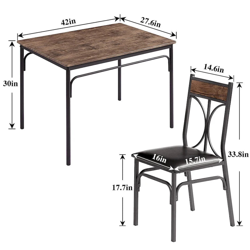 Ensemble de salle à manger moderne Javlergo 5 pièces avec 4 chaises, pour 4 personnes, marron