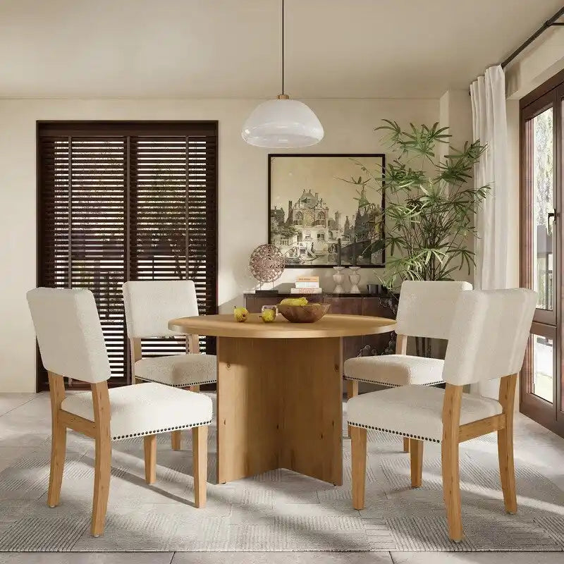 Ensemble de table à manger ronde 5 pièces avec table de cuisine sur pied et 4 chaises de salle à manger rembourrées pour studio, appartement, petits espaces