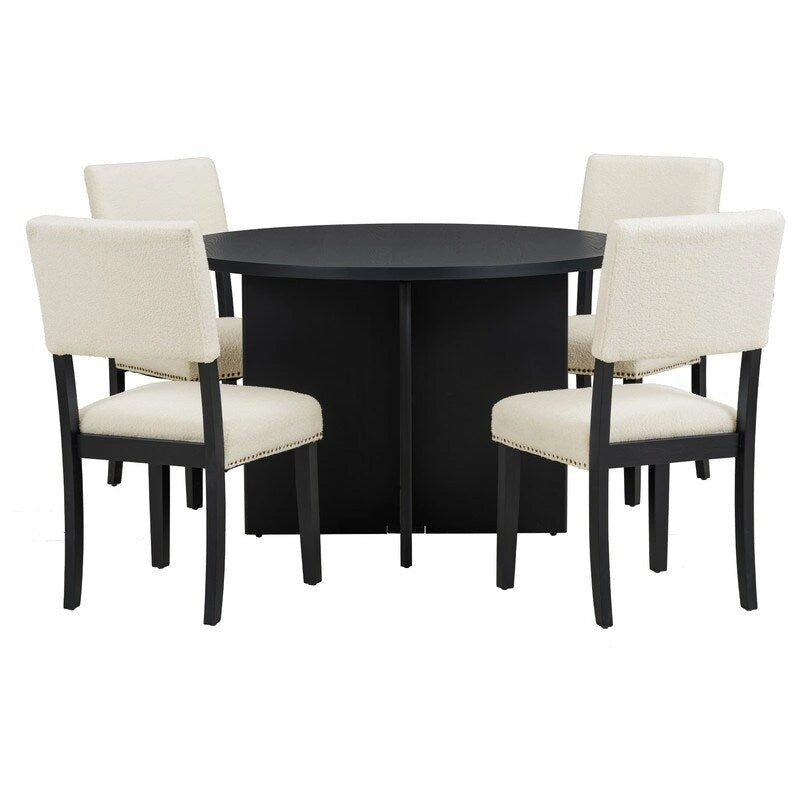 Ensemble de table à manger ronde 5 pièces avec table de cuisine sur pied et 4 chaises de salle à manger rembourrées pour studio, appartement, petits espaces