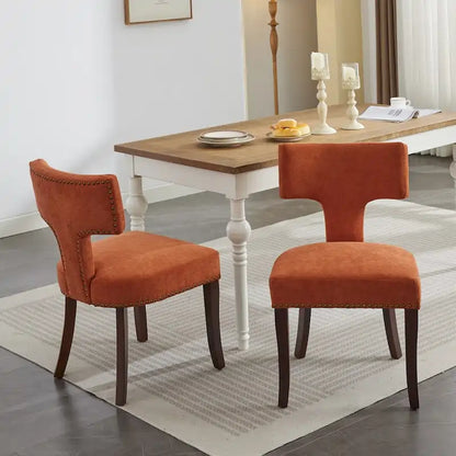 Ensemble de 2 chaises de salle à manger modernes, chaise d'appoint rembourrée en lin de style campagnard avec dossier incurvé et clous en cuivre.