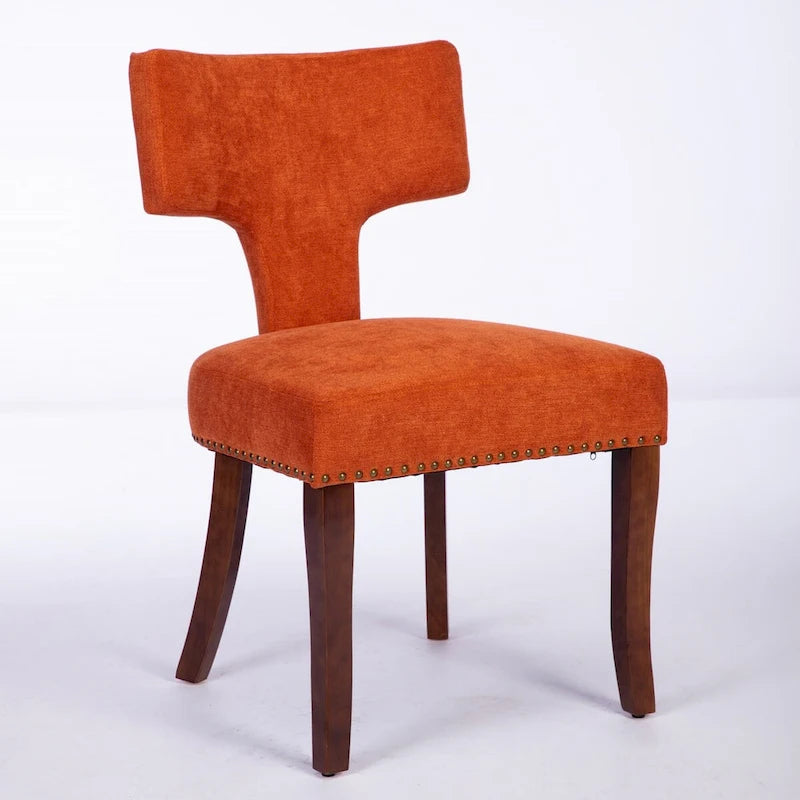 Ensemble de 2 chaises de salle à manger modernes, chaise d'appoint rembourrée en lin de style campagnard avec dossier incurvé et clous en cuivre.