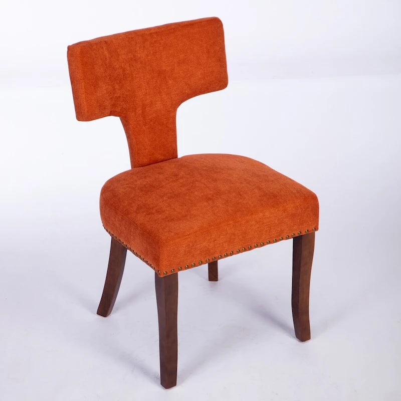Ensemble de 2 chaises de salle à manger modernes, chaise d'appoint rembourrée en lin de style campagnard avec dossier incurvé et clous en cuivre.