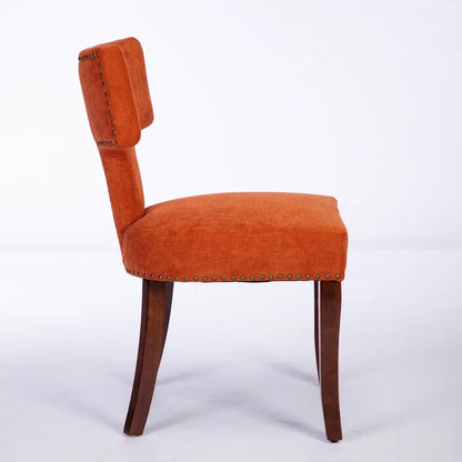 Ensemble de 2 chaises de salle à manger modernes, chaise d'appoint rembourrée en lin de style campagnard avec dossier incurvé et clous en cuivre.