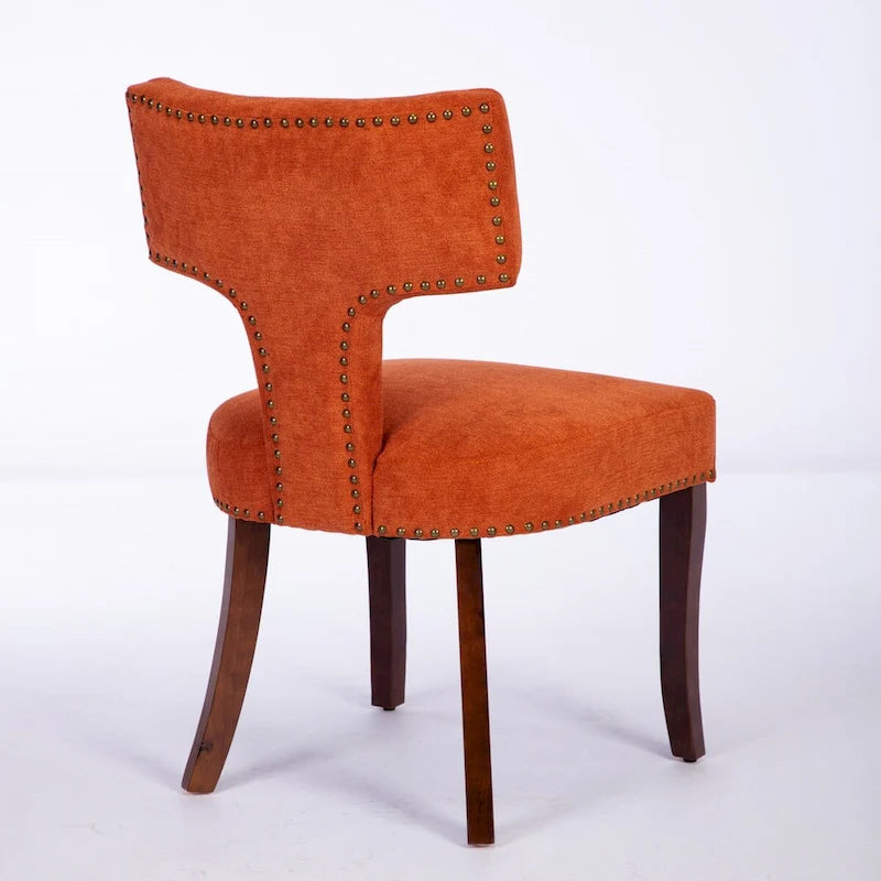 Ensemble de 2 chaises de salle à manger modernes, chaise d'appoint rembourrée en lin de style campagnard avec dossier incurvé et clous en cuivre.