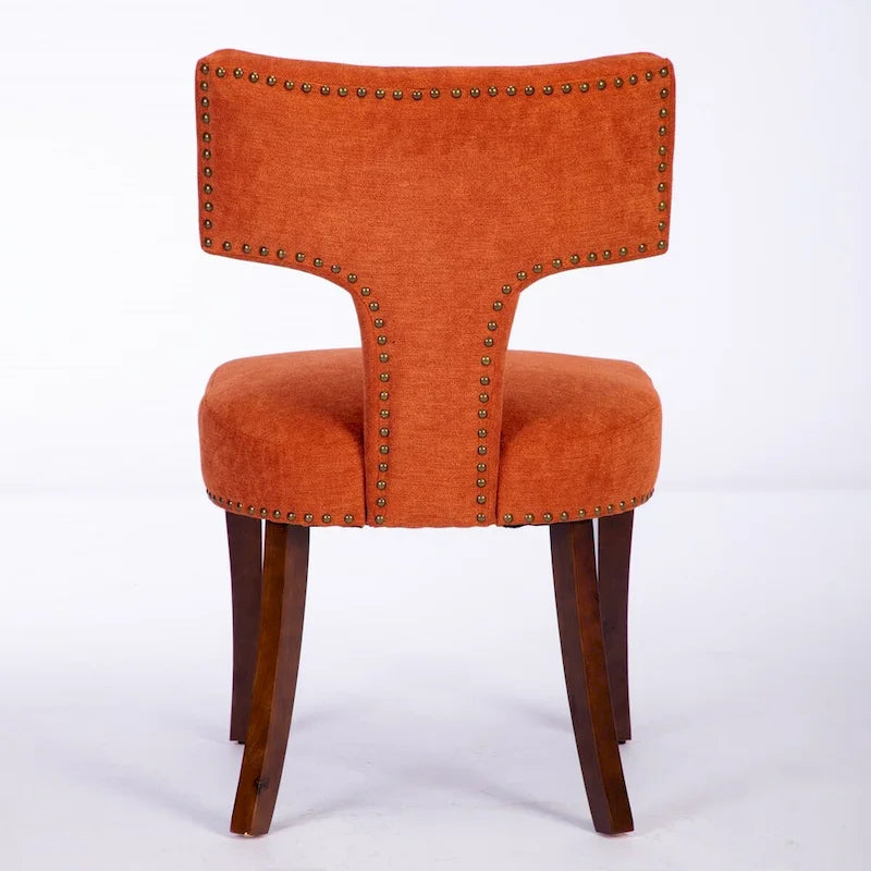 Ensemble de 2 chaises de salle à manger modernes, chaise d'appoint rembourrée en lin de style campagnard avec dossier incurvé et clous en cuivre.