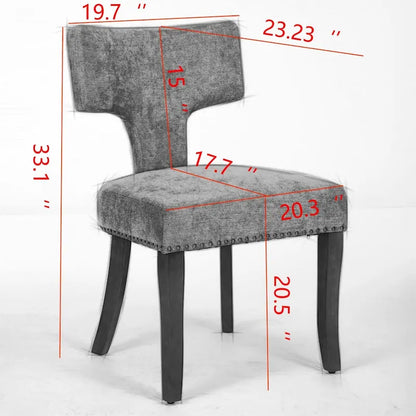 Ensemble de 2 chaises de salle à manger modernes, chaise d'appoint rembourrée en lin de style campagnard avec dossier incurvé et clous en cuivre.