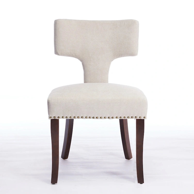 Ensemble de 2 chaises de salle à manger modernes, chaise d'appoint rembourrée en lin de style campagnard avec dossier incurvé et clous en cuivre.