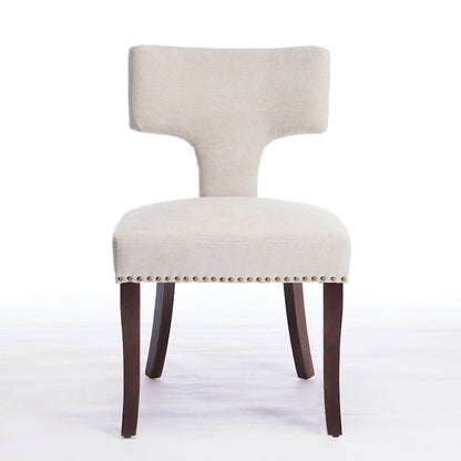 Ensemble de 2 chaises de salle à manger modernes, chaise d'appoint rembourrée en lin de style campagnard avec dossier incurvé et clous en cuivre.