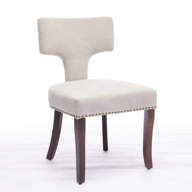 Ensemble de 2 chaises de salle à manger modernes, chaise d'appoint rembourrée en lin de style campagnard avec dossier incurvé et clous en cuivre.
