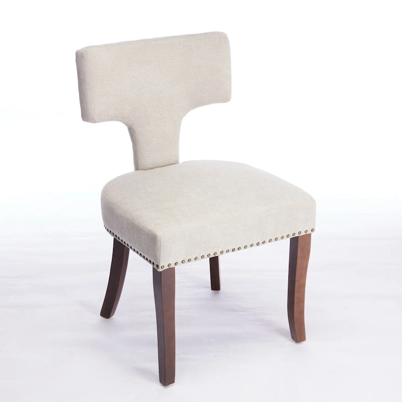 Ensemble de 2 chaises de salle à manger modernes, chaise d'appoint rembourrée en lin de style campagnard avec dossier incurvé et clous en cuivre.
