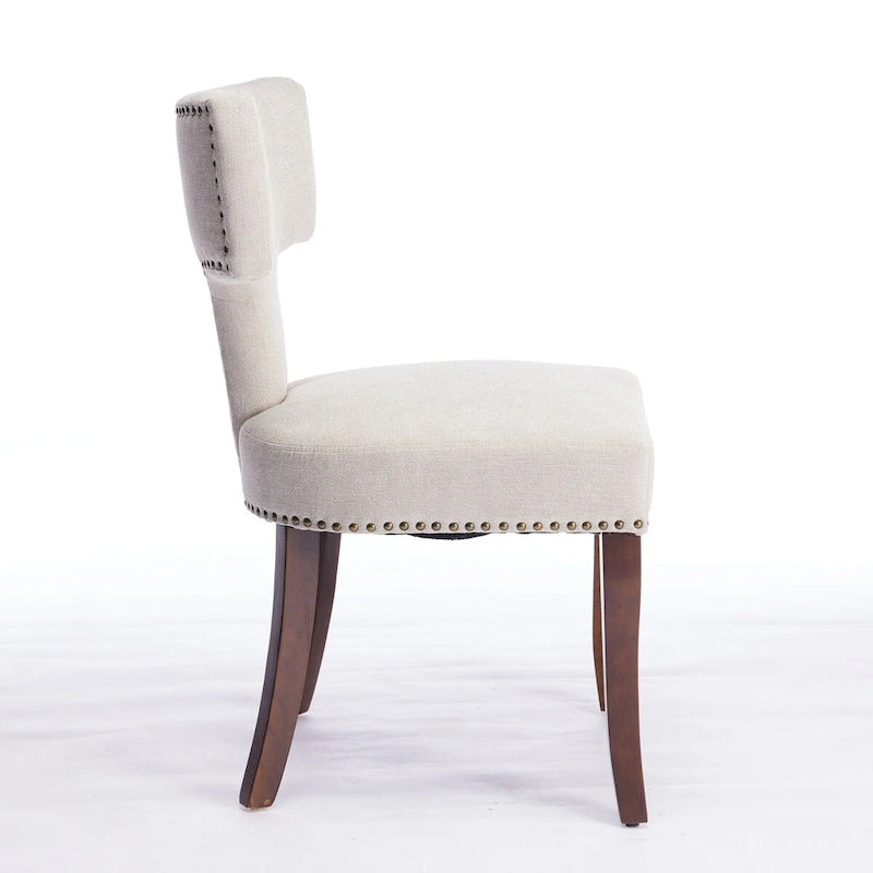 Ensemble de 2 chaises de salle à manger modernes, chaise d'appoint rembourrée en lin de style campagnard avec dossier incurvé et clous en cuivre.