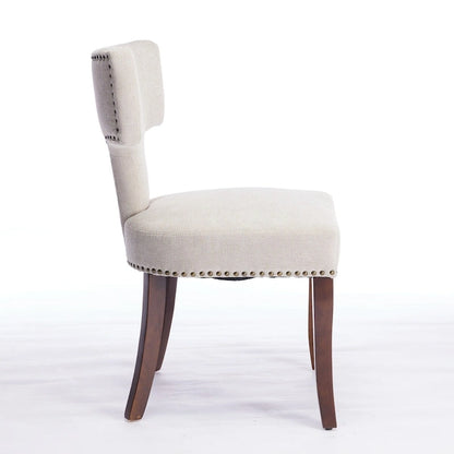 Ensemble de 2 chaises de salle à manger modernes, chaise d'appoint rembourrée en lin de style campagnard avec dossier incurvé et clous en cuivre.