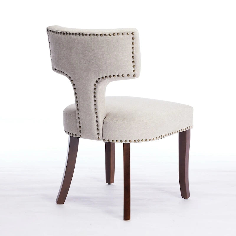 Ensemble de 2 chaises de salle à manger modernes, chaise d'appoint rembourrée en lin de style campagnard avec dossier incurvé et clous en cuivre.