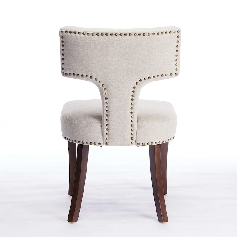 Ensemble de 2 chaises de salle à manger modernes, chaise d'appoint rembourrée en lin de style campagnard avec dossier incurvé et clous en cuivre.