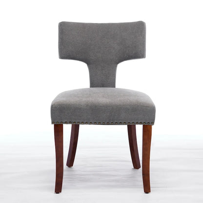 Ensemble de 2 chaises de salle à manger modernes, chaise d'appoint rembourrée en lin de style campagnard avec dossier incurvé et clous en cuivre.