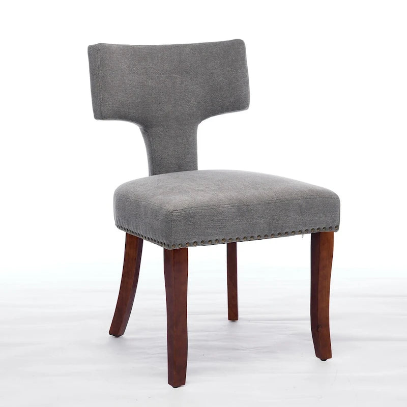 Ensemble de 2 chaises de salle à manger modernes, chaise d'appoint rembourrée en lin de style campagnard avec dossier incurvé et clous en cuivre.