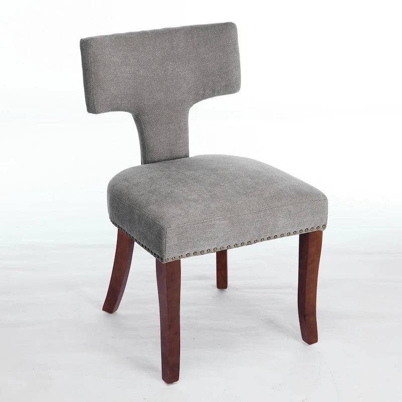 Ensemble de 2 chaises de salle à manger modernes, chaise d'appoint rembourrée en lin de style campagnard avec dossier incurvé et clous en cuivre.