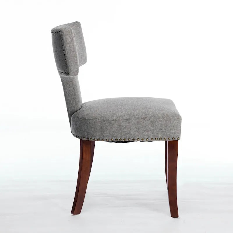 Ensemble de 2 chaises de salle à manger modernes, chaise d'appoint rembourrée en lin de style campagnard avec dossier incurvé et clous en cuivre.