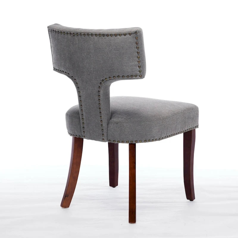 Ensemble de 2 chaises de salle à manger modernes, chaise d'appoint rembourrée en lin de style campagnard avec dossier incurvé et clous en cuivre.