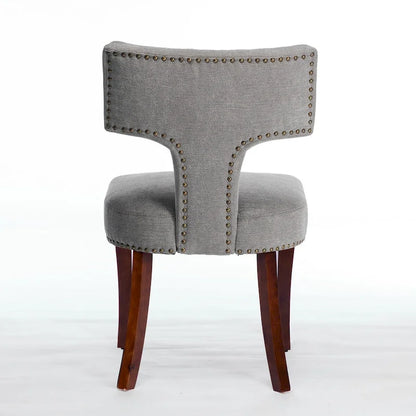 Ensemble de 2 chaises de salle à manger modernes, chaise d'appoint rembourrée en lin de style campagnard avec dossier incurvé et clous en cuivre.