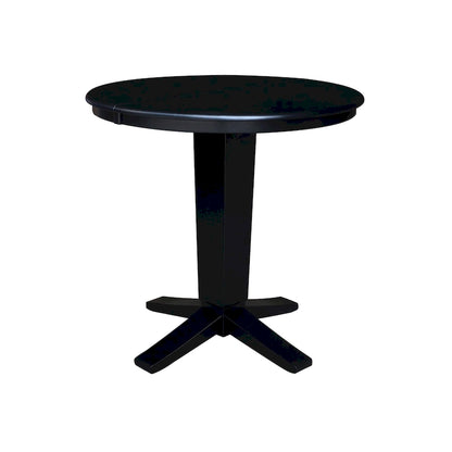 Table de salle à manger haute avec pied central et plateau rond de 91 cm (36 po), rallonge de 30 cm (12 po).
