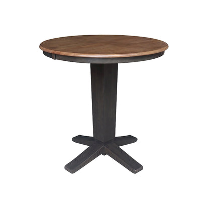 Table de salle à manger haute avec pied central et plateau rond de 91 cm (36 po), rallonge de 30 cm (12 po).