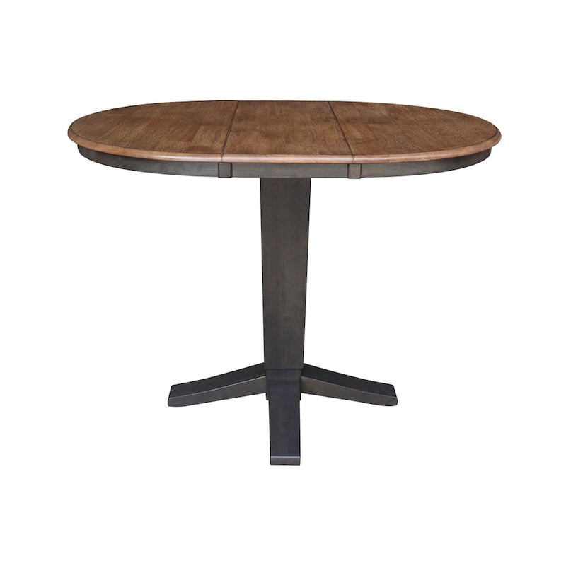 Table de salle à manger haute avec pied central et plateau rond de 91 cm (36 po), rallonge de 30 cm (12 po).
