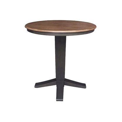 Table de salle à manger haute avec pied central et plateau rond de 91 cm (36 po), rallonge de 30 cm (12 po).