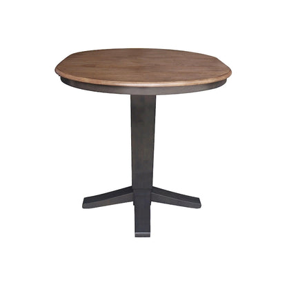 Table de salle à manger haute avec pied central et plateau rond de 91 cm (36 po), rallonge de 30 cm (12 po).