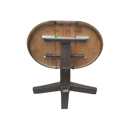 Table de salle à manger haute avec pied central et plateau rond de 91 cm (36 po), rallonge de 30 cm (12 po).