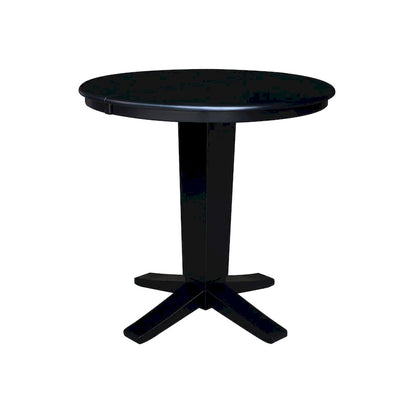 Table de salle à manger haute avec pied central et plateau rond de 91 cm (36 po), rallonge de 30 cm (12 po).