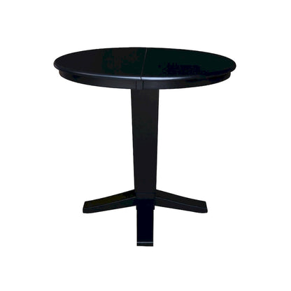 Table de salle à manger haute avec pied central et plateau rond de 91 cm (36 po), rallonge de 30 cm (12 po).