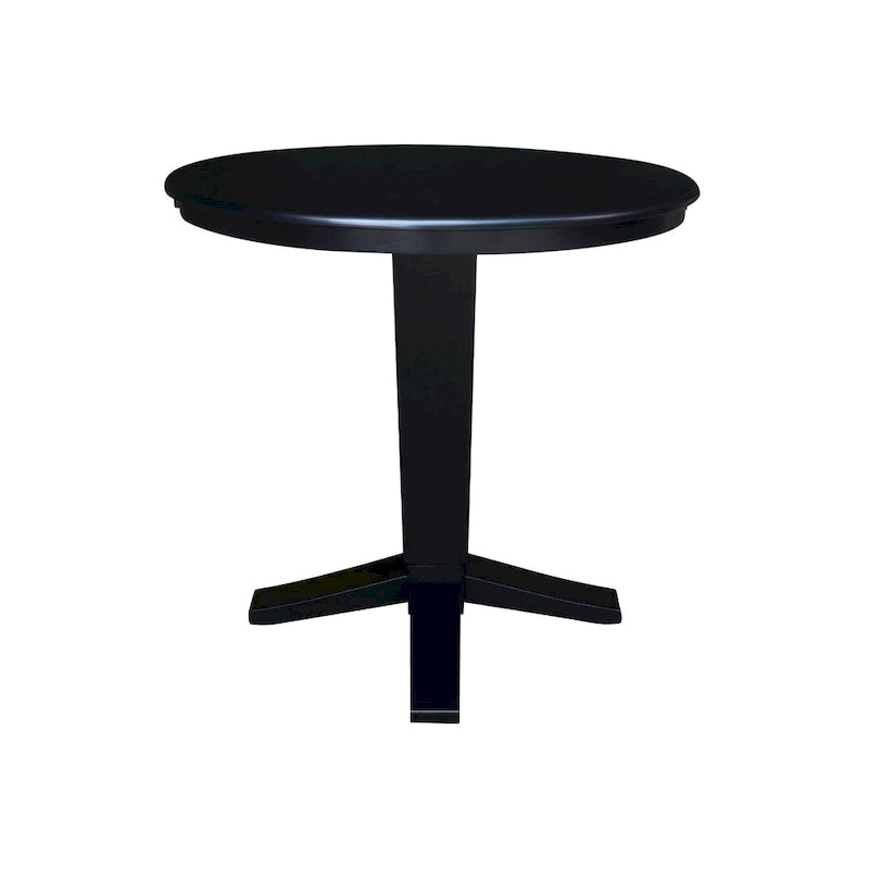 Table de salle à manger haute avec pied central et plateau rond de 91 cm (36 po), rallonge de 30 cm (12 po).