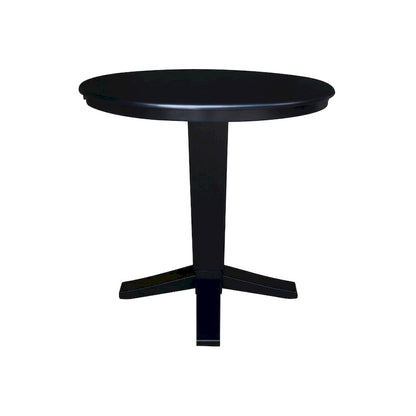 Table de salle à manger haute avec pied central et plateau rond de 91 cm (36 po), rallonge de 30 cm (12 po).